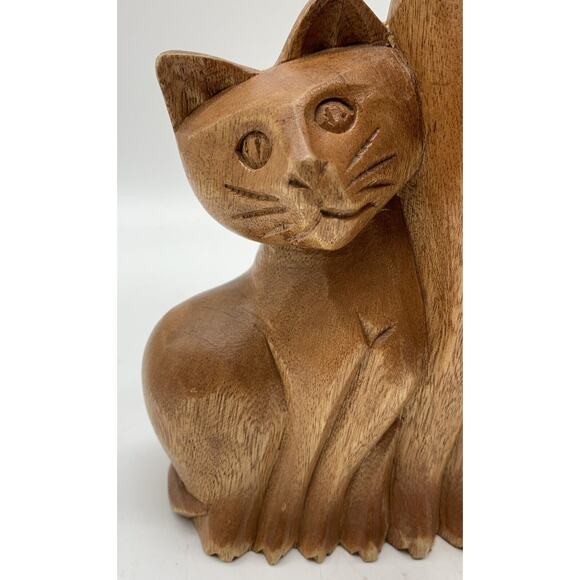 Vintage MCM Carved Solid Wood Cat Trio Cat Sculpture Mom Cat and Two babies 12” - Picture 4 of 7